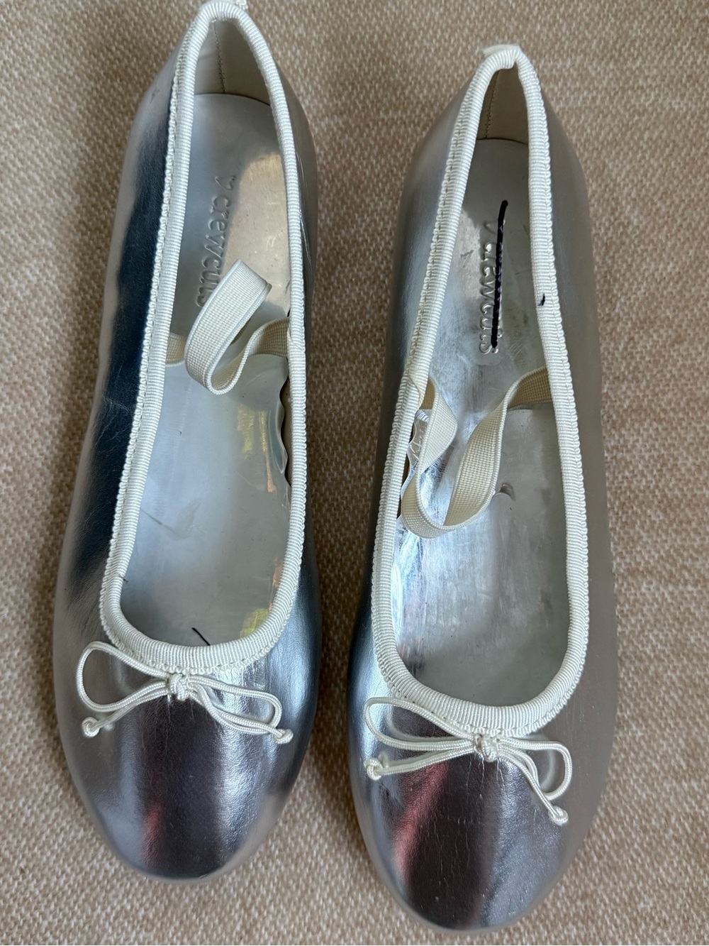 Crewcuts Metallic Silver Bow Ballet Flats size k 3